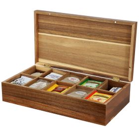 MegaChef Acacia Wood 14.25 x 7.5 Inch 10 Compartment Tea Box