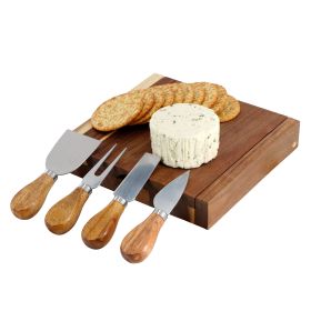 MegaChef Acacia Wood 5 Piece Square Cheese Board with Knife Set
