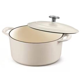 Round 5.5 Quart White Beige Enameled Oven Safe Cast Iron Dutch Oven with Lid