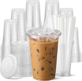 100 Pack 24 oz Disposable Plastic Cups with Lids and Straws, Clear Iced Coffee Cups for Cold Beverages, Smoothies, Iced Coffee, Leak-Proof, BPA-F