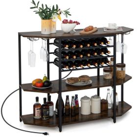 k3-Tier Wine Bar Cabinet with Storage Shelves (Color: Brown)